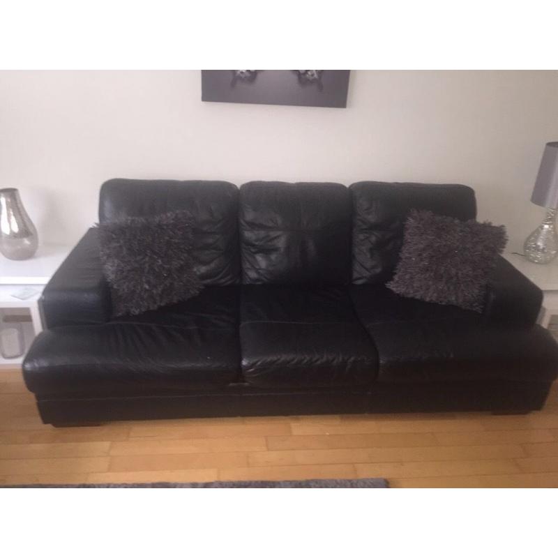 Black leather 3 piece suite and armchair and matching tub chair