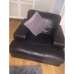 Black leather 3 piece suite and armchair and matching tub chair