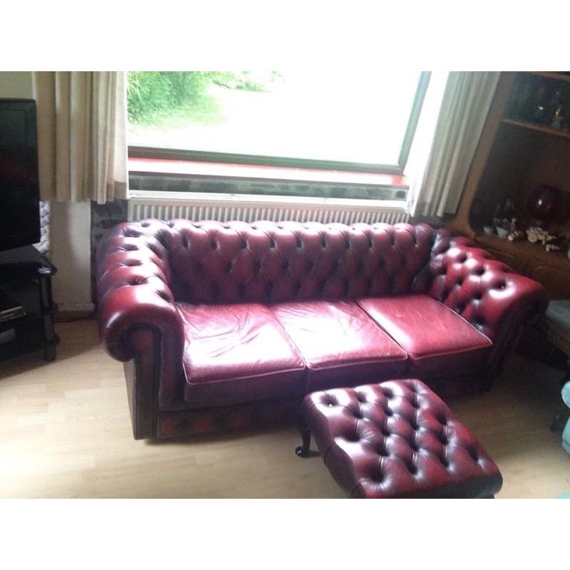 Chesterfield sofa , chair and foot stool