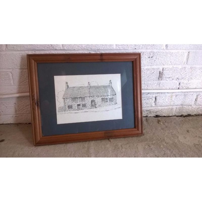 Original framed sketch of Weaver's Cottage, Kilbarchan