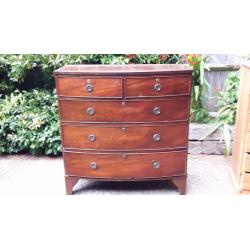 Victorian chest of 2 over 3 drawers - bow fronted - solid mahogany