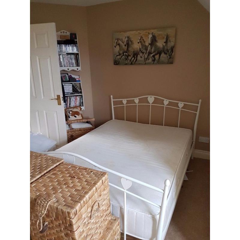 Gorgeous white metal framed bed and matress with matching furniture